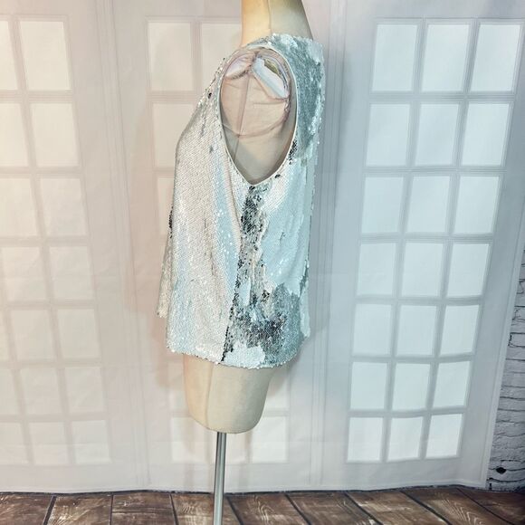 🔥🔥5 for $25🔥🔥 INC International Concepts White Silver Sleeveless Sequin Blouse - Picture 6 of 10